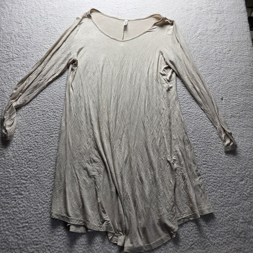 Dearcase Dress Womens 3XL Beige Solid Long Sleeve Scoop Neck Swing Jersey Midi